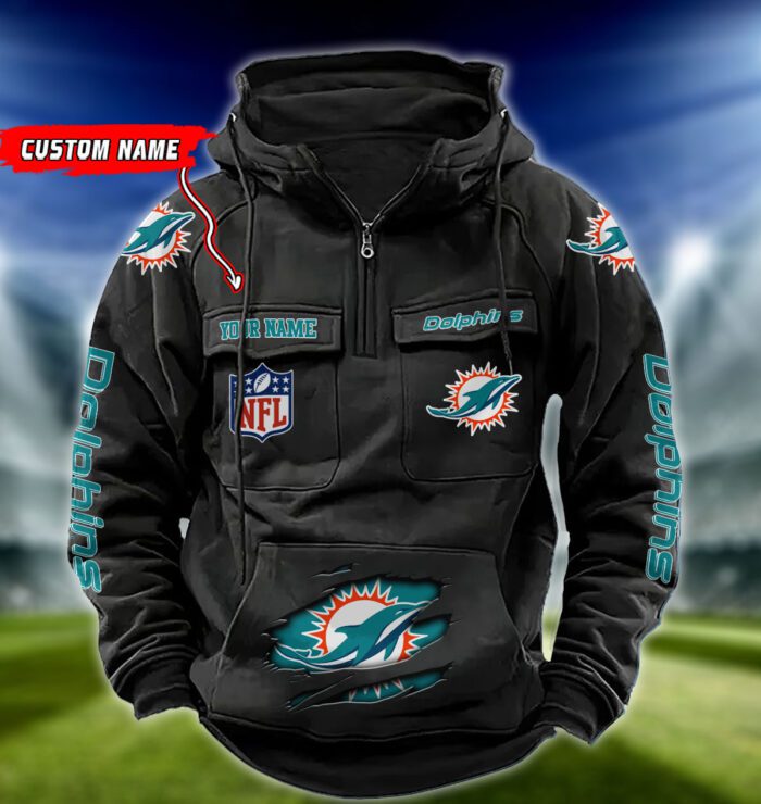 Miami Dolphins NFL Vintage Hoodie Quarter Zip Retro Hoodie Custom Any Name  WRH1080