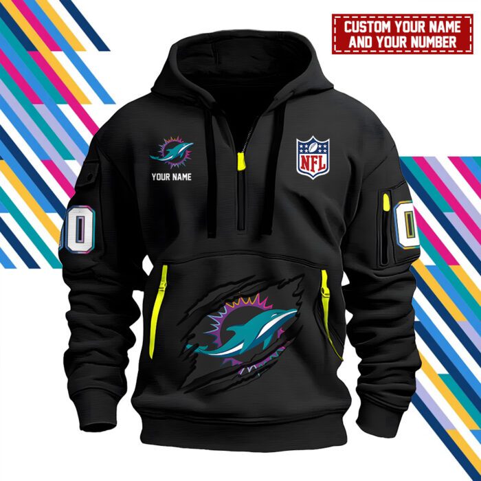 Miami Dolphins Personalized NFL Crucial Catch Intercept Cancer 2024 Quarter Zip Hoodie WQH5143