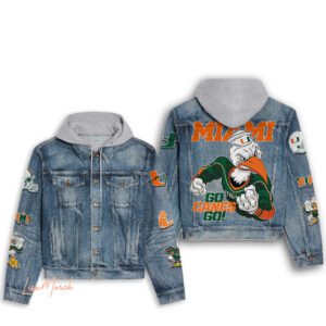 Miami Hurricanes Football Hooded Denim Jacket LDN1093