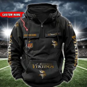 Minnesota Vikings NFL Golden Logo Quarter Zip Vintage Hoodie Custom Name WVH1020