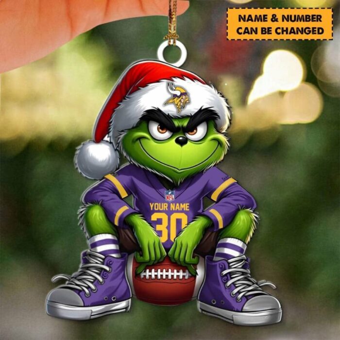 Minnesota Vikings NFL Grinch Christmas Ornaments Custom Name And Number Gifts For Fan WOM1103