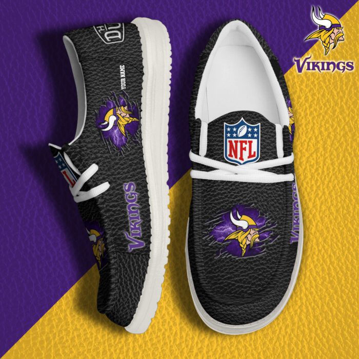 Minnesota Vikings NFL Hey Dude Canvas Loafer Black Shoes Custom Name  WLF3054