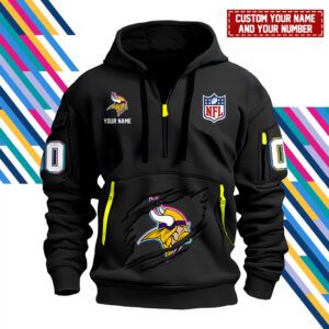 Minnesota Vikings Personalized NFL Crucial Catch Intercept Cancer 2024 Quarter Zip Hoodie WQH5146