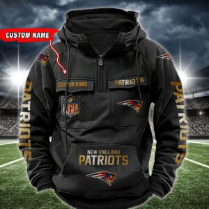 New England Patriots NFL Golden Logo Quarter Zip Vintage Hoodie Custom Name WVH1021