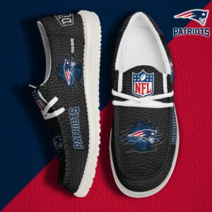 New England Patriots NFL Hey Dude Canvas Loafer Black Shoes Custom Name  WLF3053