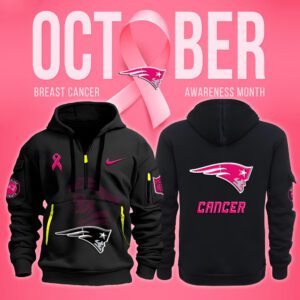 New England Patriots NFL October Breast Cancer Awareness Month Quarter Zip Hoodie