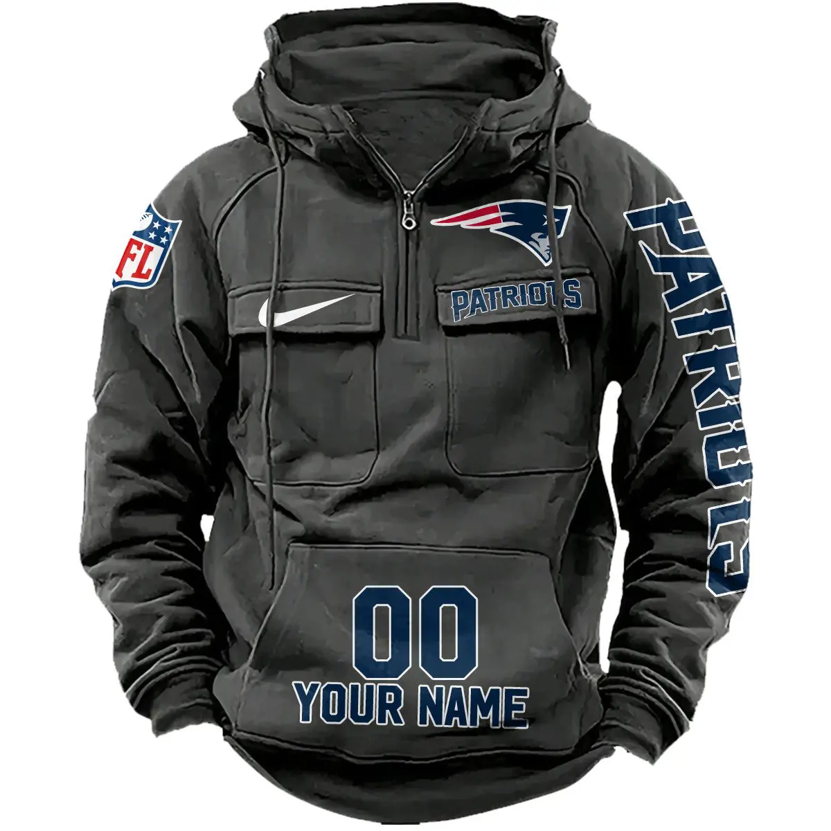 New England Patriots NFL Swoosh Personalized Vintage Hoodie Quarter Zip Retro Hoodie WRH1021