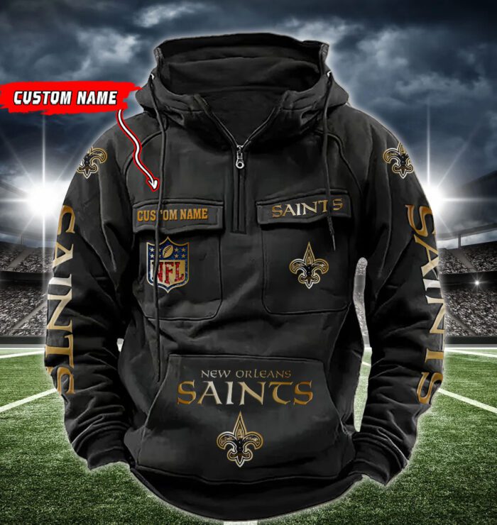 New Orleans Saints NFL Golden Logo Quarter Zip Vintage Hoodie Custom Name WVH1022