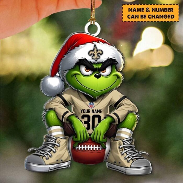 New Orleans Saints NFL Grinch Christmas Ornaments Custom Name And Number Gifts For Fan WOM1108