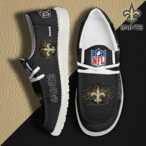 New Orleans Saints NFL Hey Dude Canvas Loafer Black Shoes Custom Name  WLF3055