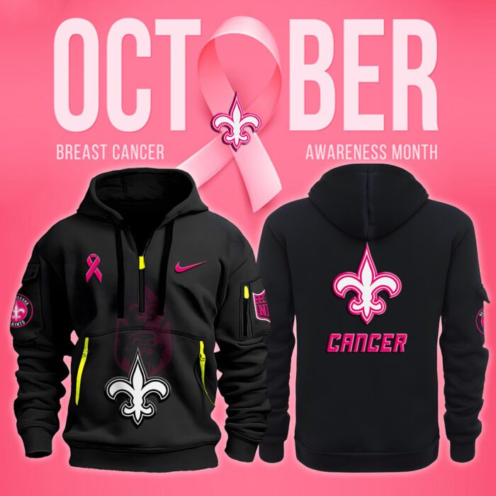 New Orleans Saints NFL October Breast Cancer Awareness Month Quarter Zip Hoodie