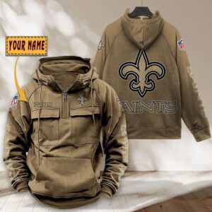 New Orleans Saints NFL Personalized Multi Pocket Quarter Zip Vintage Hoodie WVH1053