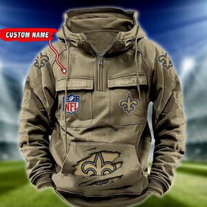 New Orleans Saints NFL Vintage Hoodie Quarter Zip Retro Hoodie Custom Any Name  WRH1092