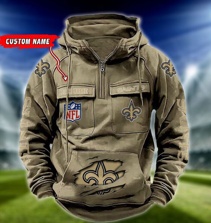 New Orleans Saints NFL Vintage Hoodie Quarter Zip Retro Hoodie Custom Any Name  WRH1092