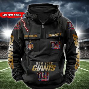 New York Giants NFL Golden Logo Quarter Zip Vintage Hoodie Custom Name WVH1029