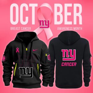 New York Giants NFL October Breast Cancer Awareness Month Quarter Zip Hoodie