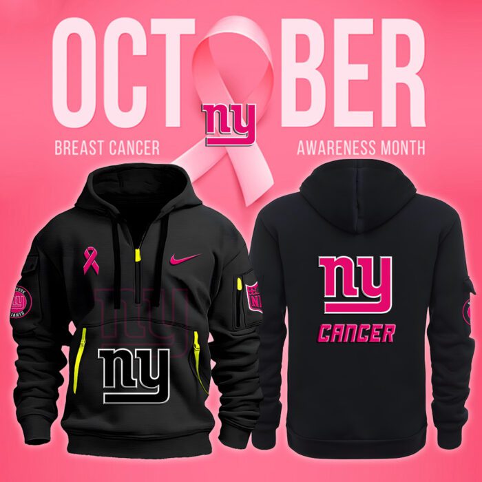 New York Giants NFL October Breast Cancer Awareness Month Quarter Zip Hoodie