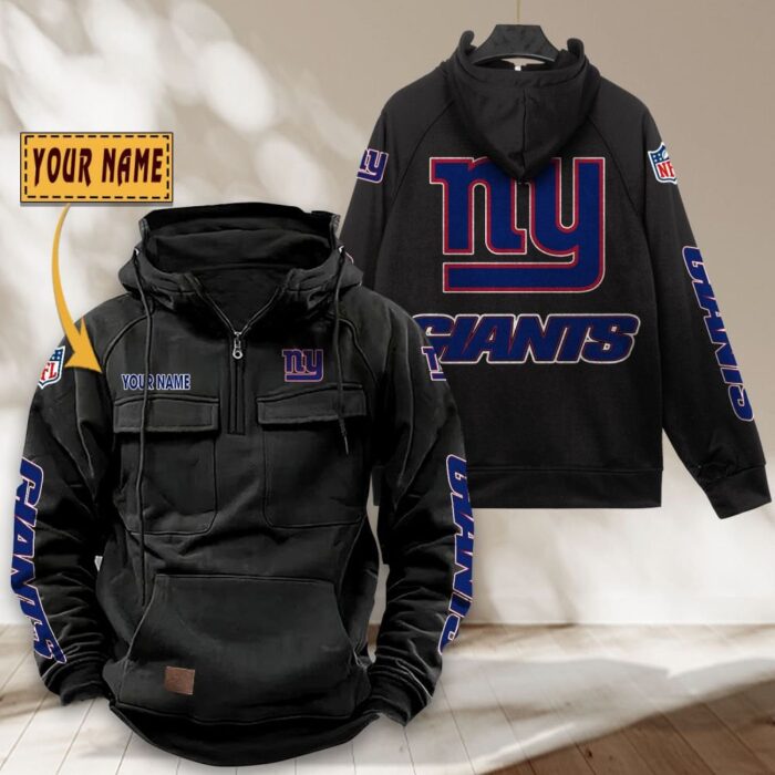 New York Giants NFL Personalized Multi Pocket Quarter Zip Vintage Hoodie WVH1058