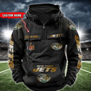 New York Jets NFL Golden Logo Quarter Zip Vintage Hoodie Custom Name WVH1027