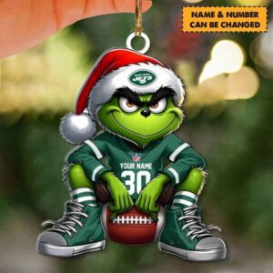 New York Jets NFL Grinch Christmas Ornaments Custom Name And Number Gifts For Fan WOM1107