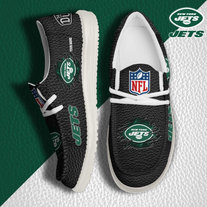 New York Jets NFL Hey Dude Canvas Loafer Black Shoes Custom Name  WLF3058