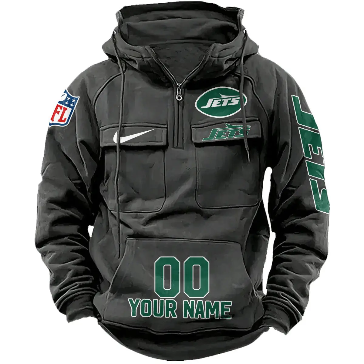 New York Jets NFL Swoosh Personalized Vintage Hoodie Quarter Zip Retro Hoodie WRH1024