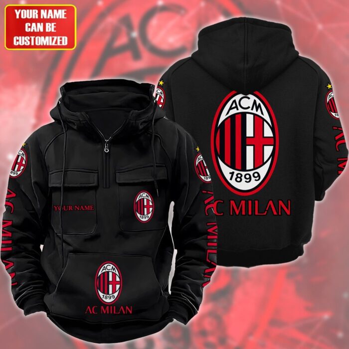 Personalized AC Milan Quarter Zip Hoodie Retro Hoodie