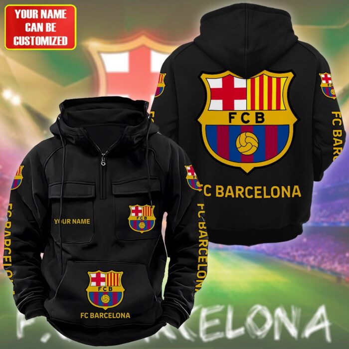 Personalized Barca Quarter Zip Hoodie Retro Hoodie