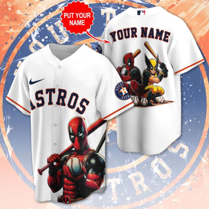 Personalized Houston Astros x Deadpool x Wolverine Baseball Jersey