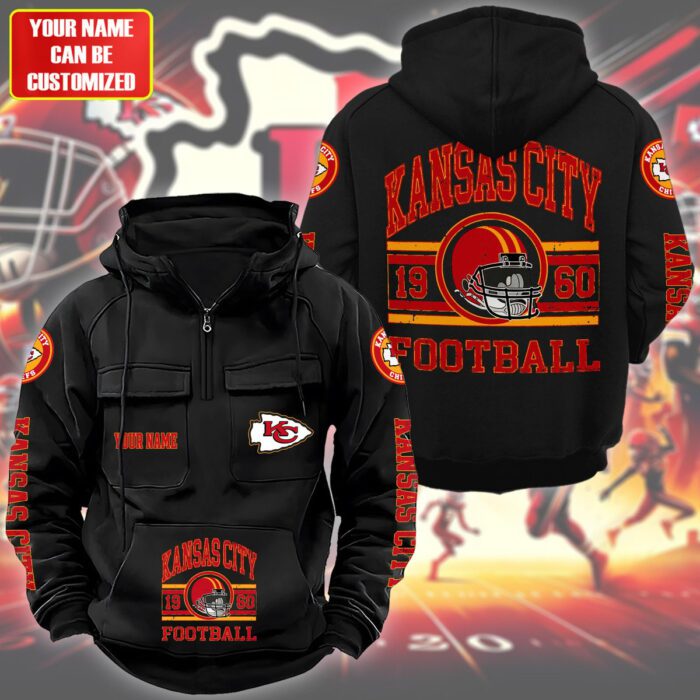 Personalized Kansas City Chiefs Quarter Zip Hoodie Retro Hoodie