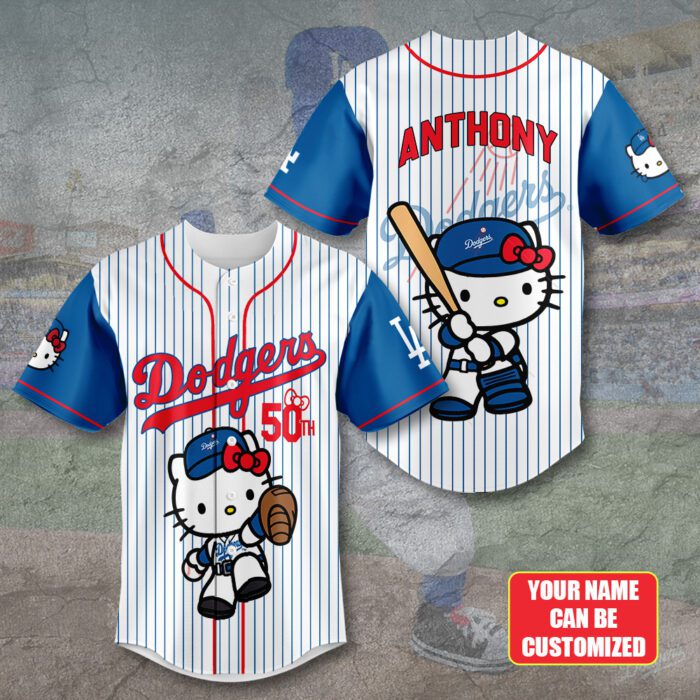 Personalized Los Angeles Dodgers x Hello Kitty Baseball Jersey