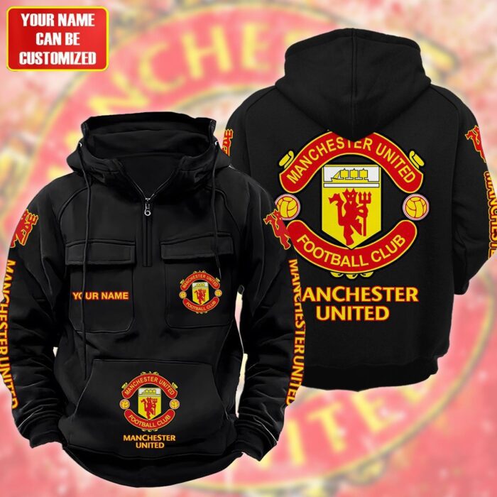 Personalized Manchester United Quarter Zip Hoodie Retro Hoodie