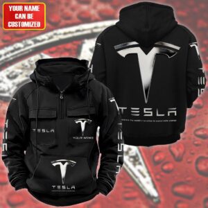 Personalized Tesla Quarter Zip Hoodie Retro Hoodie