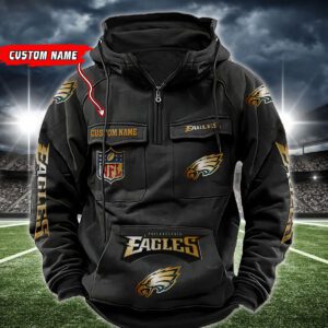 Philadelphia Eagles NFL Golden Logo Quarter Zip Vintage Hoodie Custom Name WVH1023