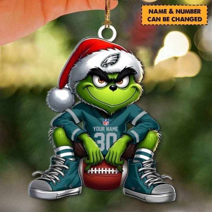 Philadelphia Eagles NFL Grinch Christmas Ornaments Custom Name And Number Gifts For Fan WOM1105