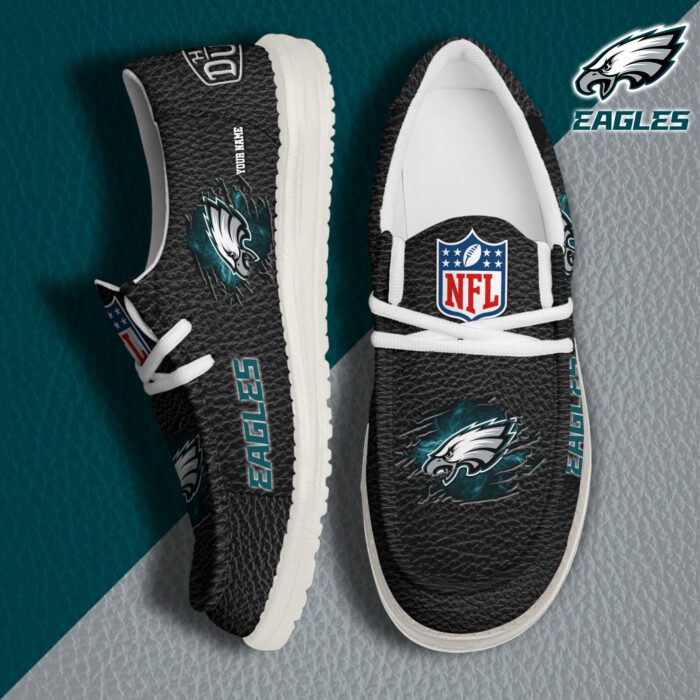 Philadelphia Eagles NFL Hey Dude Canvas Loafer Black Shoes Custom Name  WLF3059