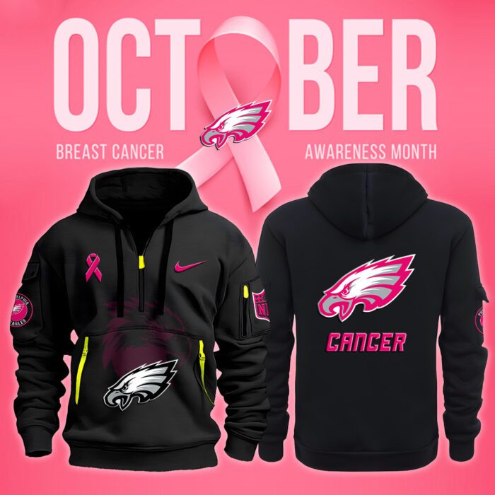 Philadelphia Eagles NFL October Breast Cancer Awareness Month Quarter Zip Hoodie