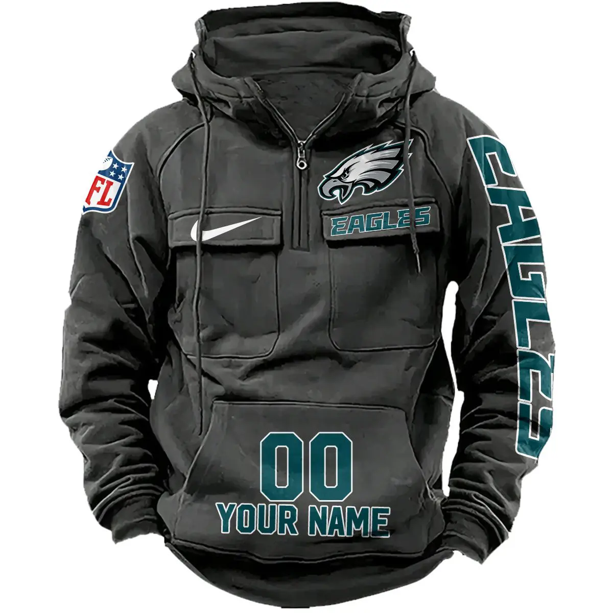 Philadelphia Eagles NFL Swoosh Personalized Vintage Hoodie Quarter Zip Retro Hoodie WRH1025