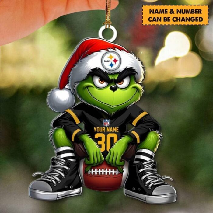 Pittsburgh Steelers NFL Grinch Christmas Ornaments Custom Name And Number Gifts For Fan WOM1106