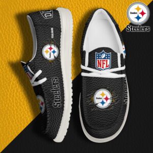 Pittsburgh Steelers NFL Hey Dude Canvas Loafer Black Shoes Custom Name  WLF3060