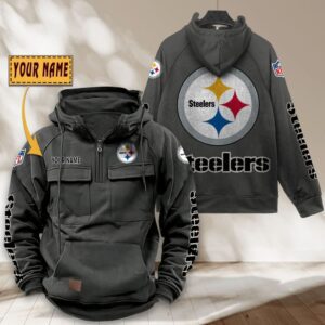 Pittsburgh Steelers NFL Personalized Multi Pocket Quarter Zip Vintage Hoodie WVH1059