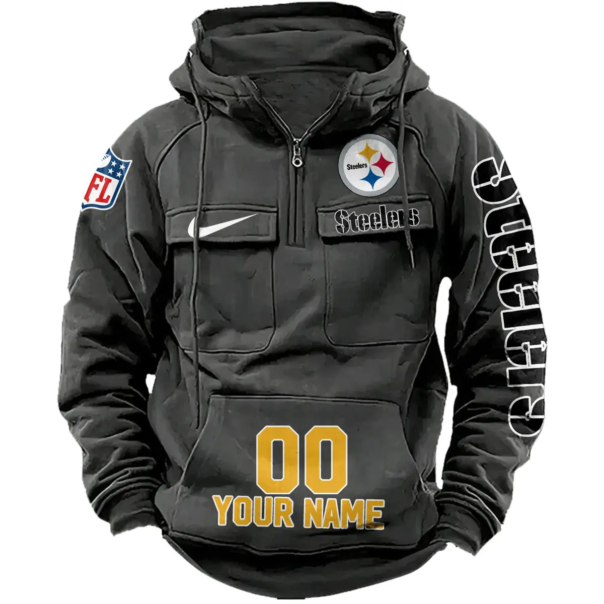 Pittsburgh Steelers NFL Swoosh Personalized Vintage Hoodie Quarter Zip Retro Hoodie WRH1026