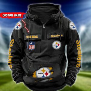 Pittsburgh Steelers NFL Vintage Hoodie Quarter Zip Retro Hoodie Custom Any Name  WRH1089