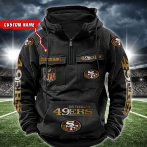 San Francisco 49ers NFL Golden Logo Quarter Zip Vintage Hoodie Custom Name WVH1024