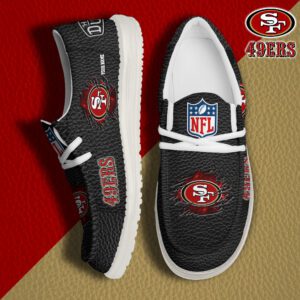 San Francisco 49ers NFL Hey Dude Canvas Loafer Black Shoes Custom Name  WLF3056