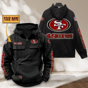 San Francisco 49ers NFL Personalized Multi Pocket Quarter Zip Vintage Hoodie WVH1061