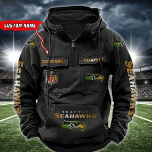 Seattle Seahawks NFL Golden Logo Quarter Zip Vintage Hoodie Custom Name WVH1028