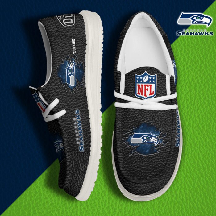 Seattle Seahawks NFL Hey Dude Canvas Loafer Black Shoes Custom Name  WLF3062