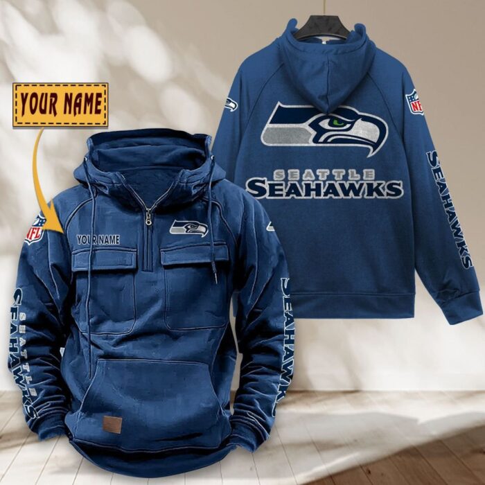 Seattle Seahawks NFL Personalized Multi Pocket Quarter Zip Vintage Hoodie WVH1054