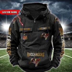 Tampa Bay Buccaneers NFL Golden Logo Quarter Zip Vintage Hoodie Custom Name WVH1025